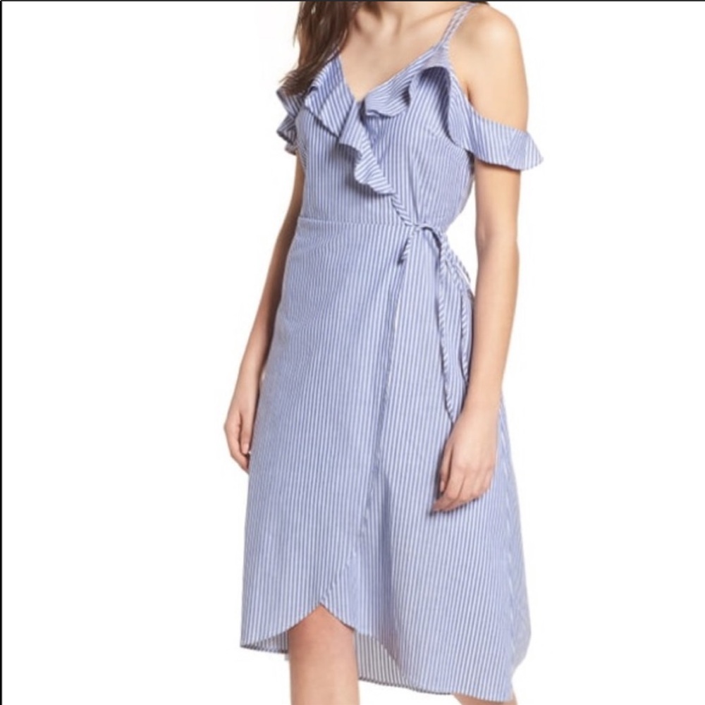 BP Striped Ruffle Wrap Dress